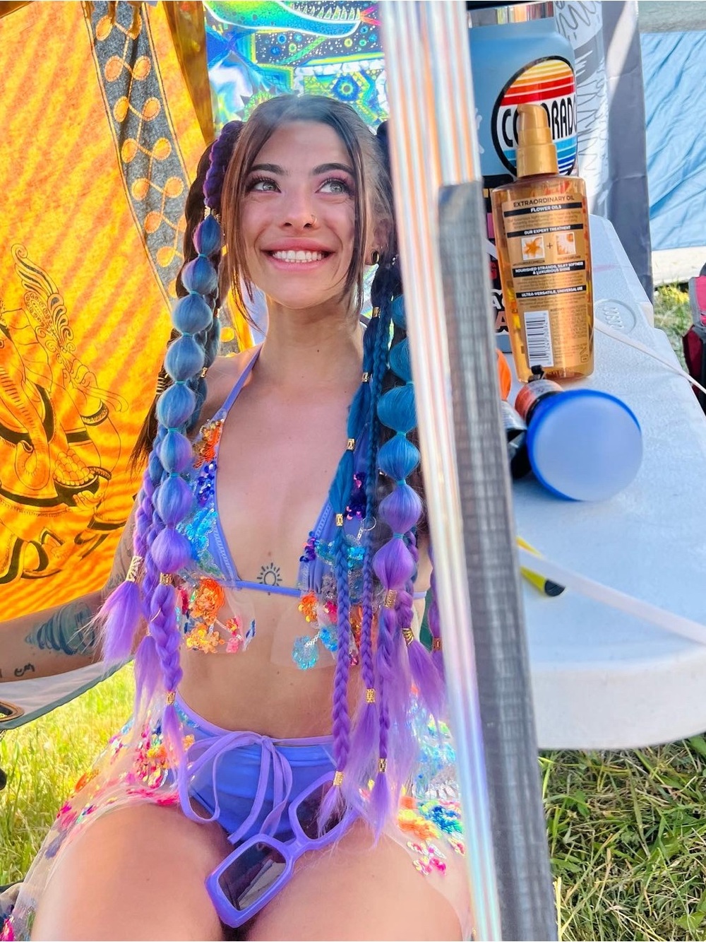 Purple Sequin Festival Bikini Top and Shorts Set - Vibrant Purple